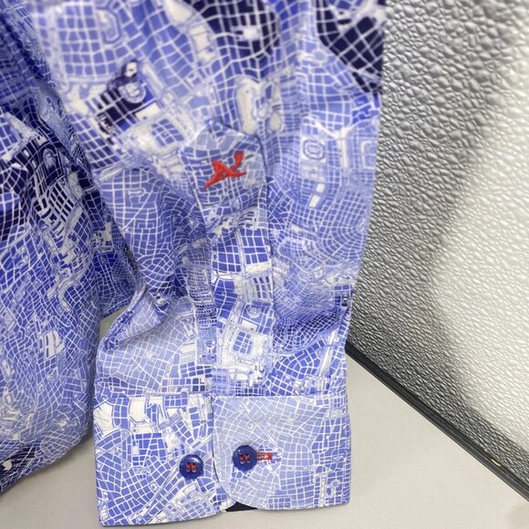 Au Noir Men’s Mirabeau Grid Pattern Button-Up Shirt  Light Blue - Picture 5 of 15